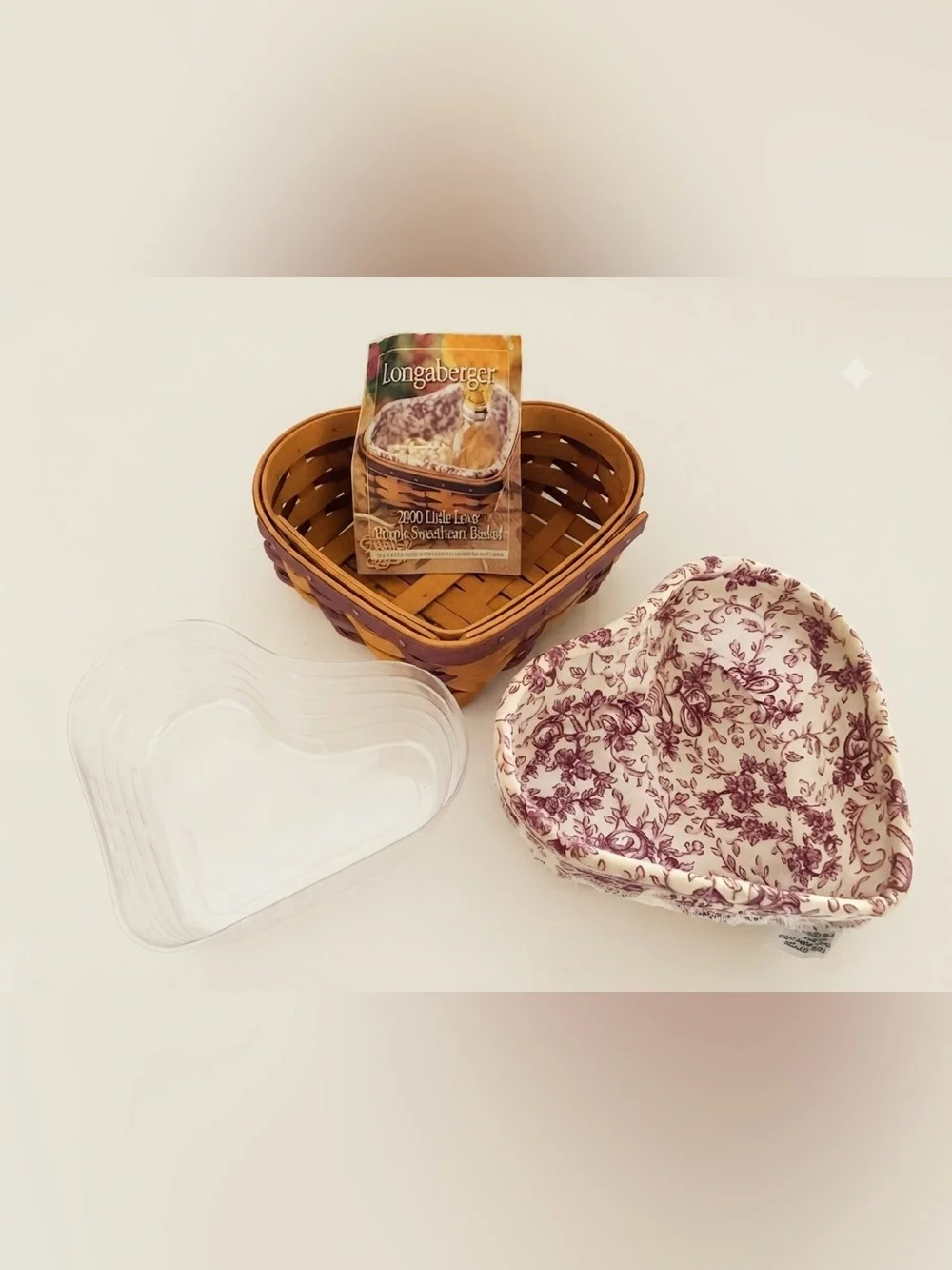 Longaberger Heart-Shaped Basket - 2000 Little Sweatheaet with Acc
